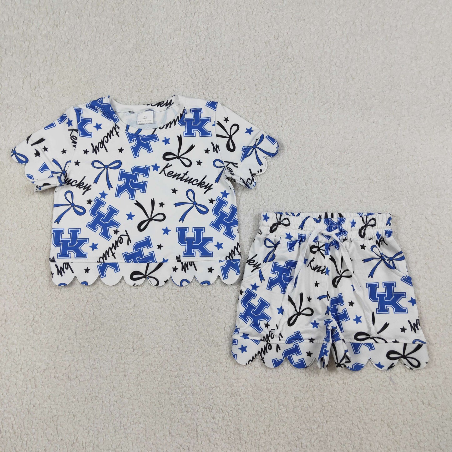 Baby Girls Kids Short Sleeves UK Bows Team Shirt Scallop Shorts Summer Set Clothes RTS