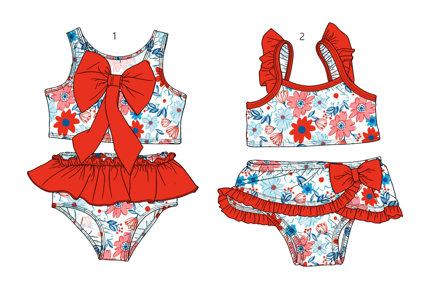( Moq 5 Each Style ) Sibling Baby Girls Kids Flower Tops Ruffle Shorts Sets 4th of July Swimsuits