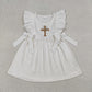 Sibling Baby Girls Infant Straps Embroidery Cross Easter Bubble Romper Dress RTS