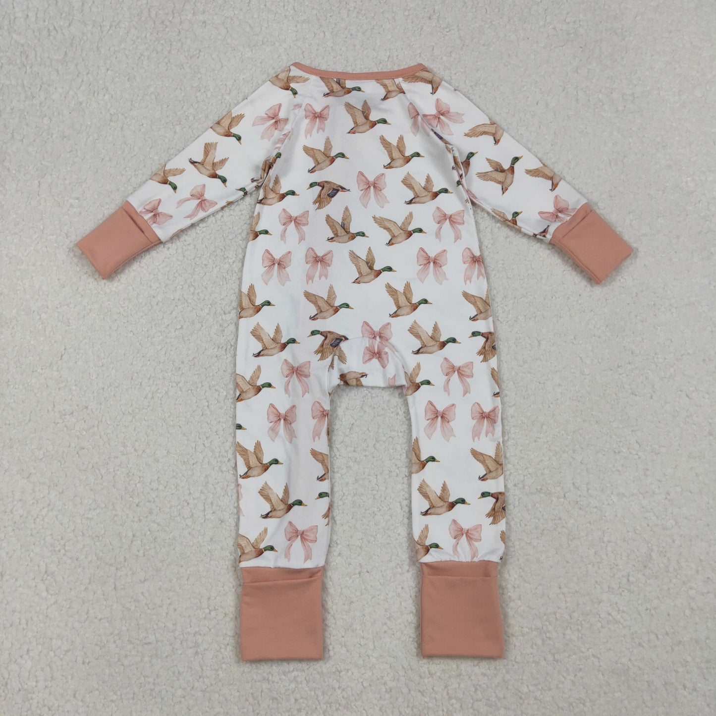 Baby Girl Long Sleeves Ducks Pink Bows Zipper Pajamas Romper RTS