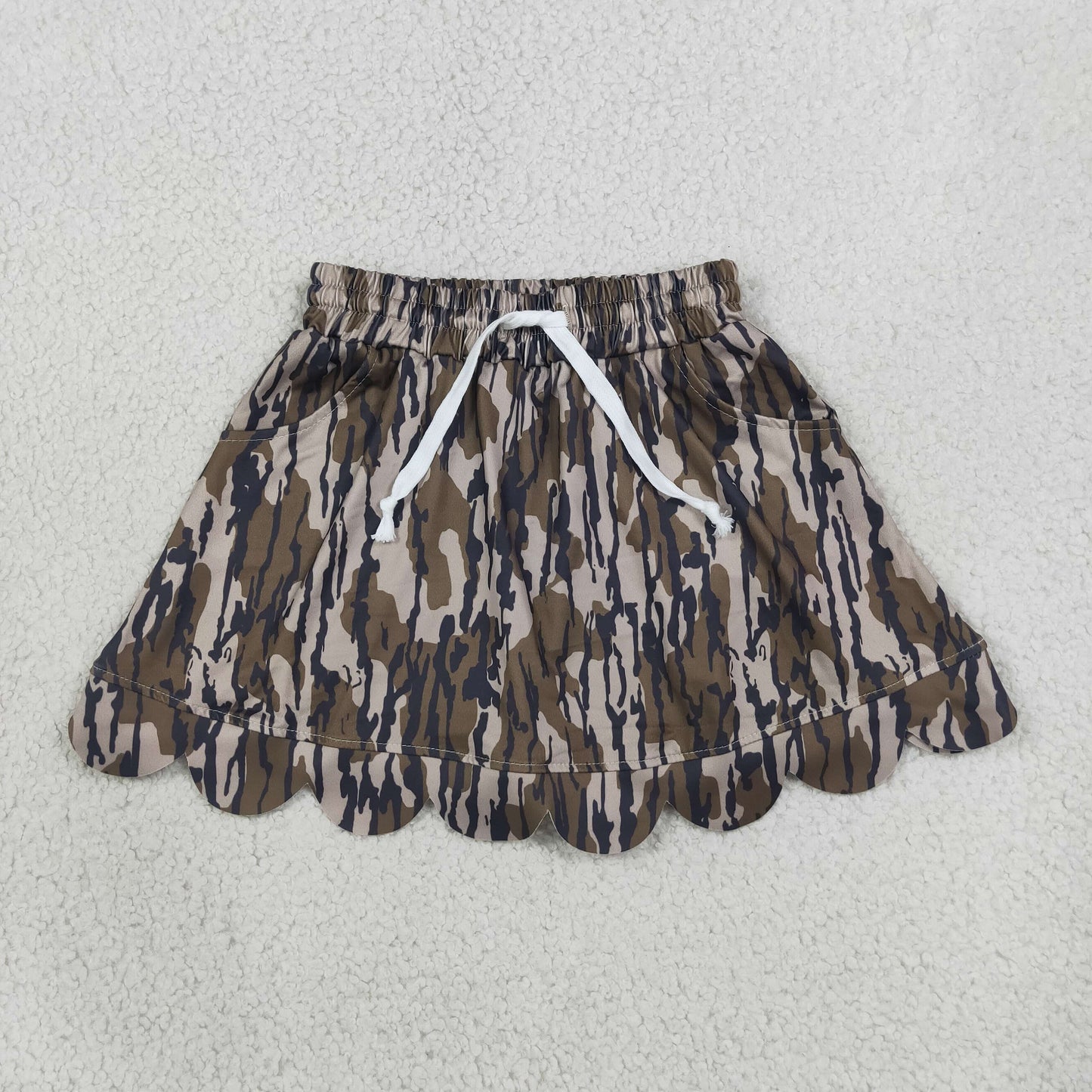 Baby Girls Kids Shorts Pockets Skirt Scallop Olive Camo Clothes RTS