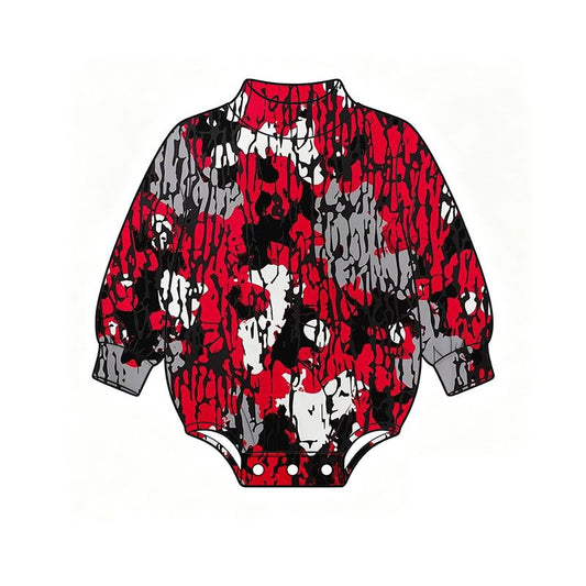 ( Moq 5 )  Preorder Baby Boys Long Sleeves Camo Bubble Romper Red Clothes