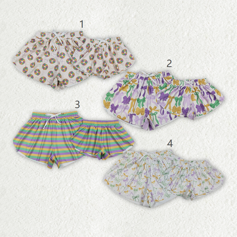 Sibling Baby Girls Adult Women Mardi Gras Yoga Active Shorts Mommy and Me Bottoms RTS