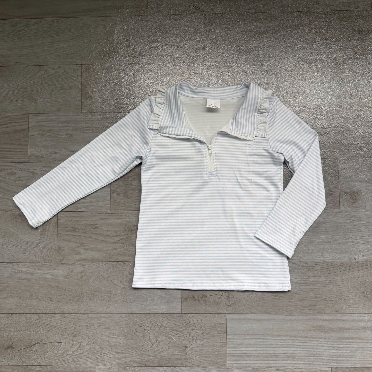 ( No moq ) Preorder Baby Girls Kids Long Sleeves Blue Stripes Zipper Pullover Shirt Clothes