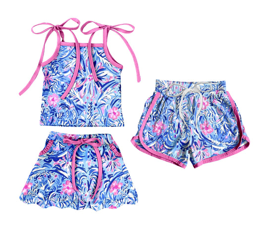 ( Moq 5 Each Style ) Sibling Baby Girls Kids Straps Flower Tops Skort Set Shorts Summer Clothes
