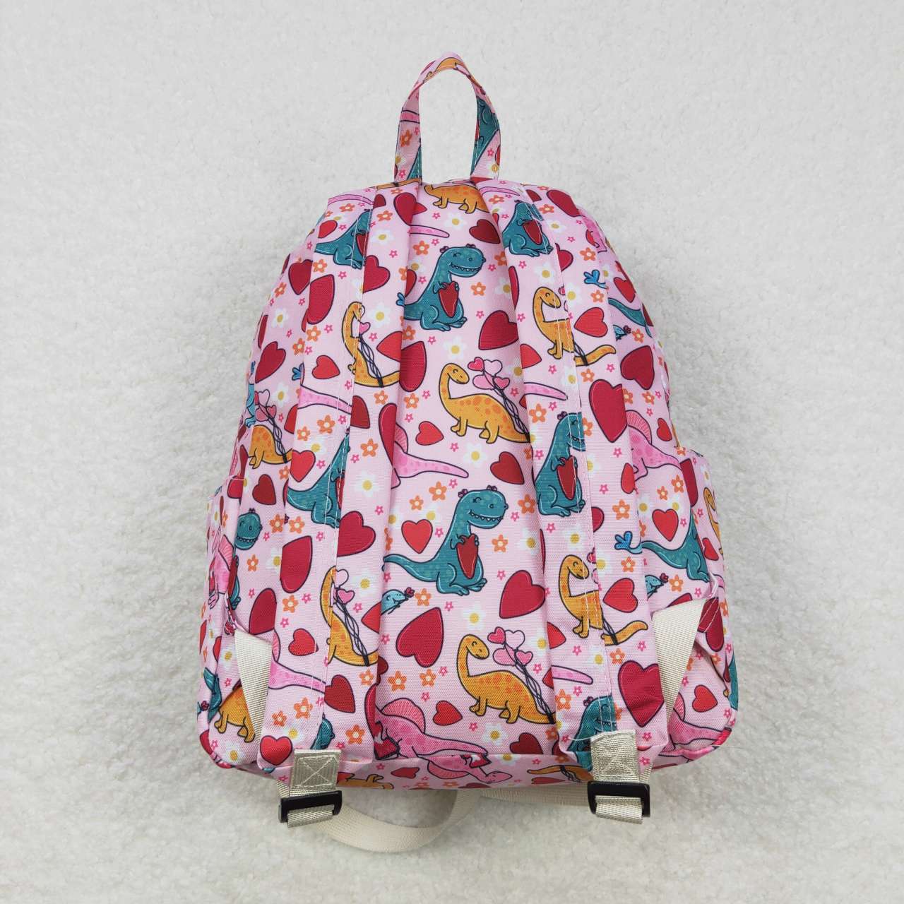 BA0154 Baby Girl Valentine's Day Heart Dinosaurs Floral Pink Backpack