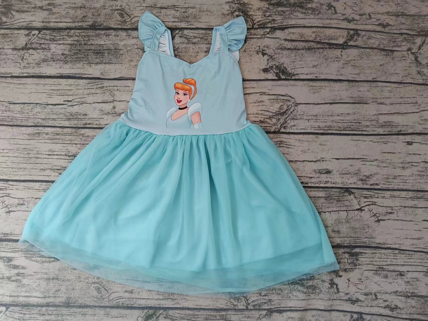 Baby Girl Princess Short Sleeves Blue Tulle Dress Moq 5