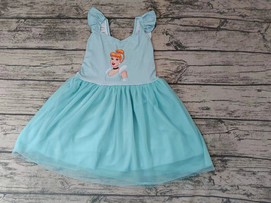 Baby Girl Princess Short Sleeves Blue Tulle Dress Moq 5