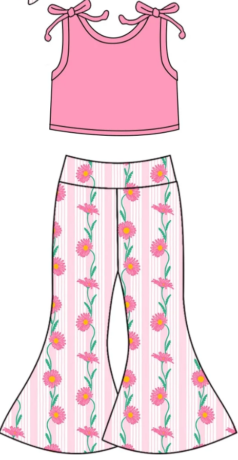 ( Moq 5 Each Style ) Baby Girl Summer Flower Pink Sibling Romper Set 4.24
