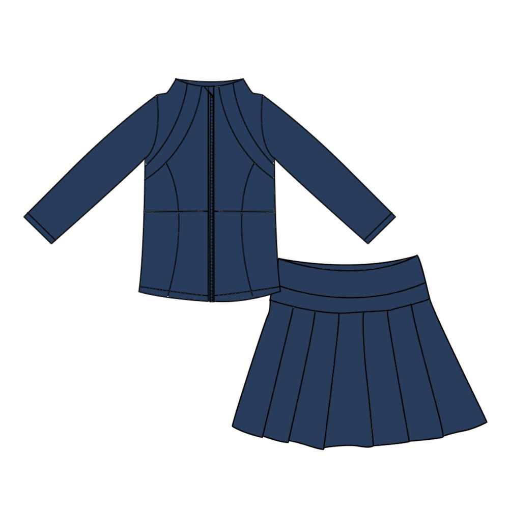 ( Moq 5 ) Preorder Baby Girls Kids Long Sleeves Zipper Cardigan Skirt Shorts Navy Set Yoga Active Clothes