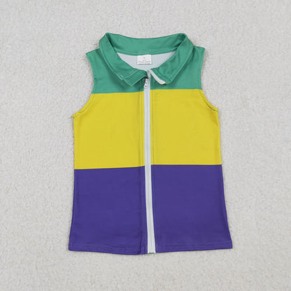 Sibling Baby Boys Girls Purple Yellow Green Mardi Gras Sibling Cotton Shirt Dress Clothes