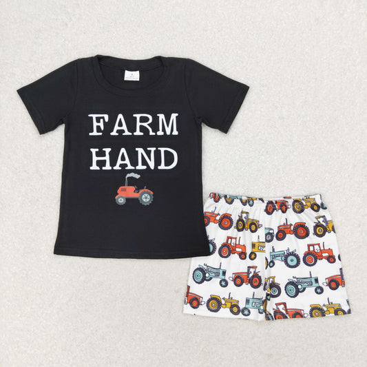 Baby Boy Short Sleeves Black Shirt Tractors Shorts Summer Set