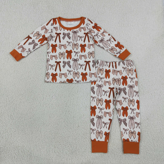 Baby Girls Kids Long Sleeves Brown Bows Shirt Pants Set Pajamas Clothes RTS