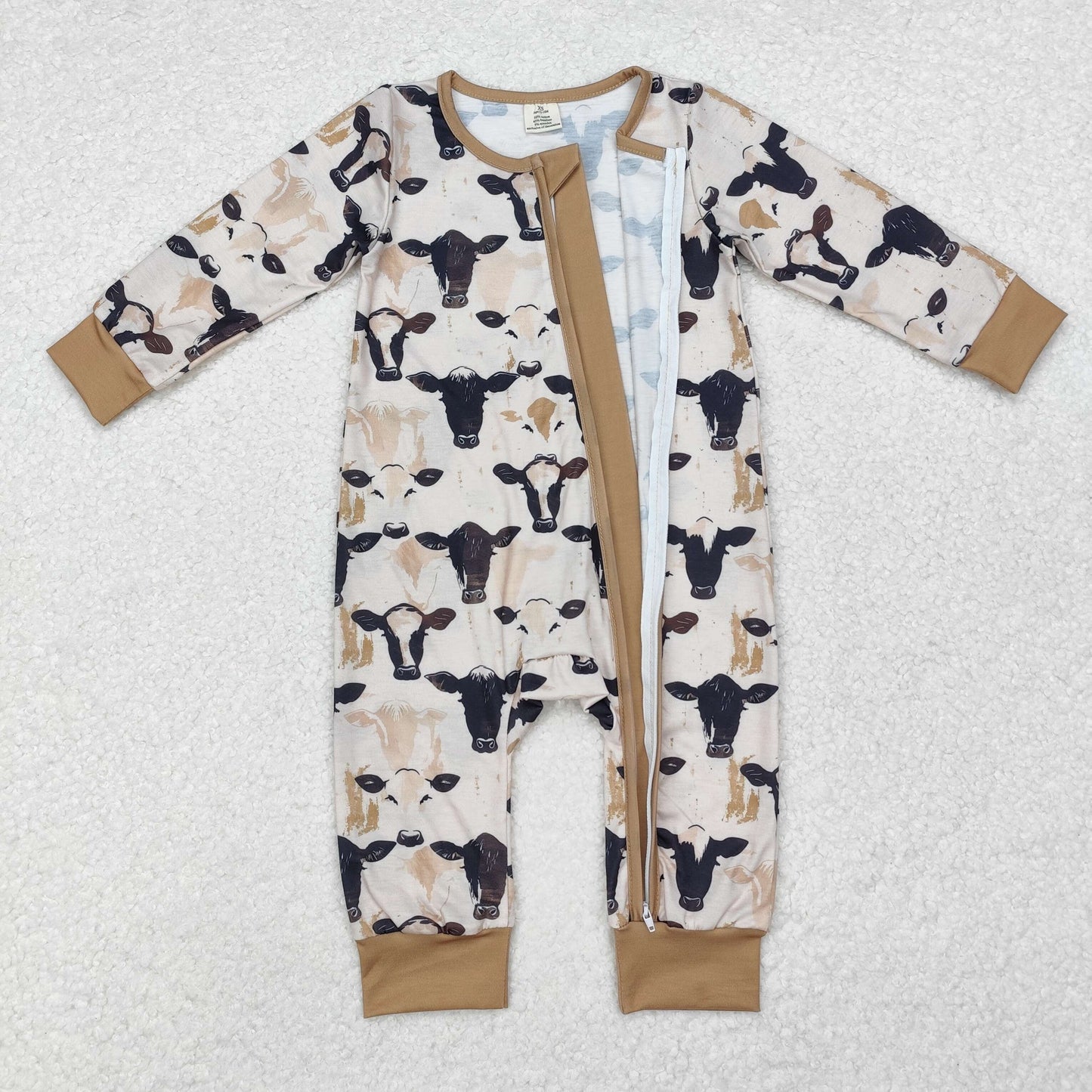 Baby Boy Infant Long Sleeves Western Cow Zipper Romper