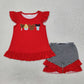 RTS Baby Girl Short Sleeves Cartoon Red Tops Stripes Shorts Clothes Set