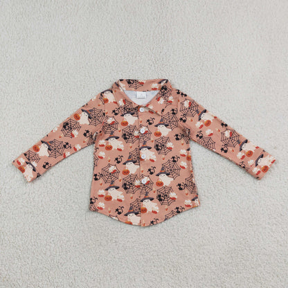 Sibling Baby Boys Kids Long Sleeves Halloween Pumpkins Ghosts Zip Romper Buttons Shirt Clothes RTS