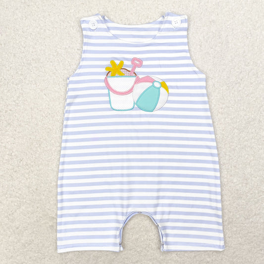 Baby Boy Embroidery Beach Ball Stripes One Piece Romper