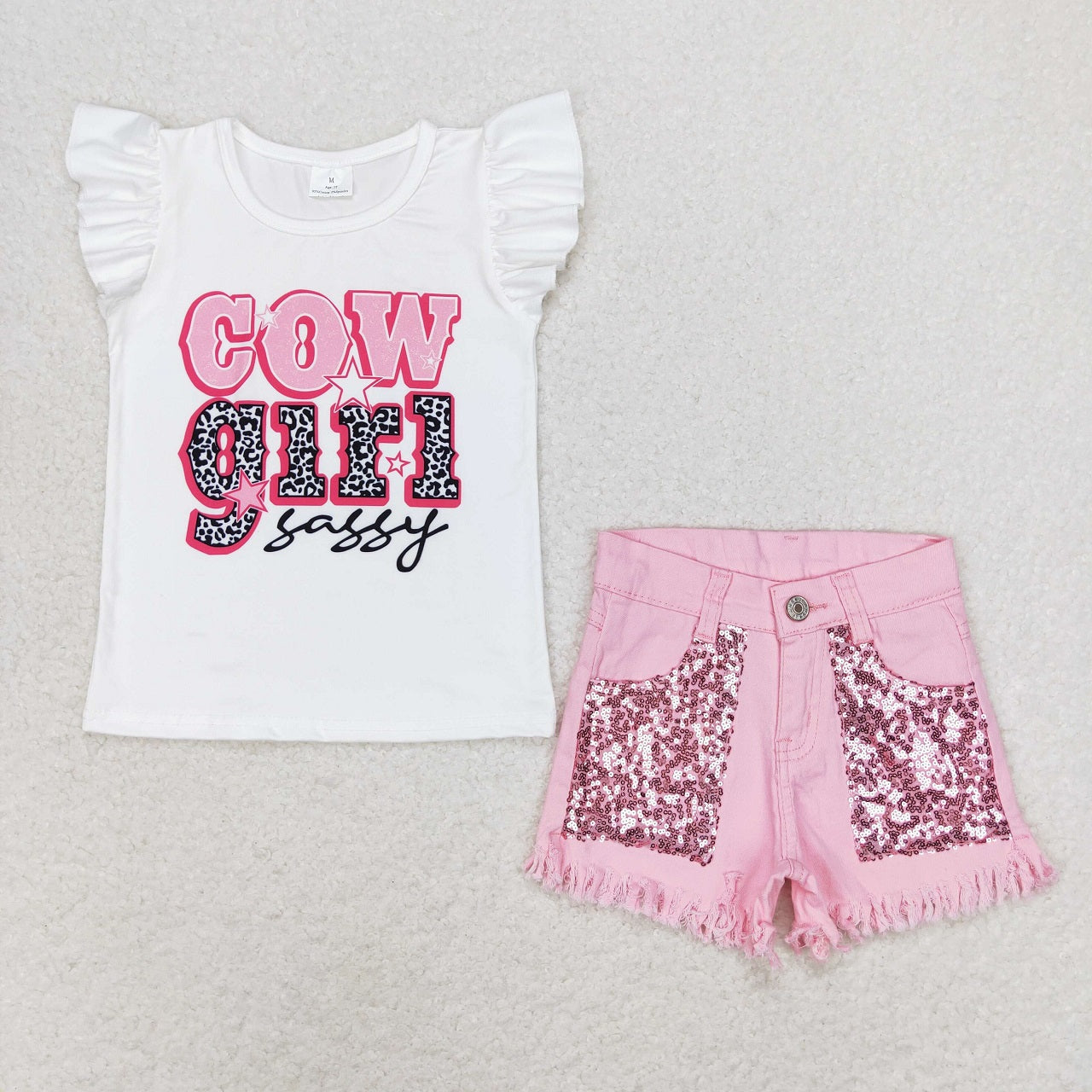 Baby Girl Cowgirl Sassy Summer Shirt Pink Denim Shorts Summer Set