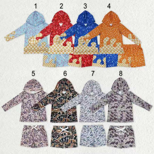 Sibling Baby Boys Girls Long Sleeves Drips Sprinkles Camo Hoodies Shirts Pockets Shorts Clothes Sets RTS