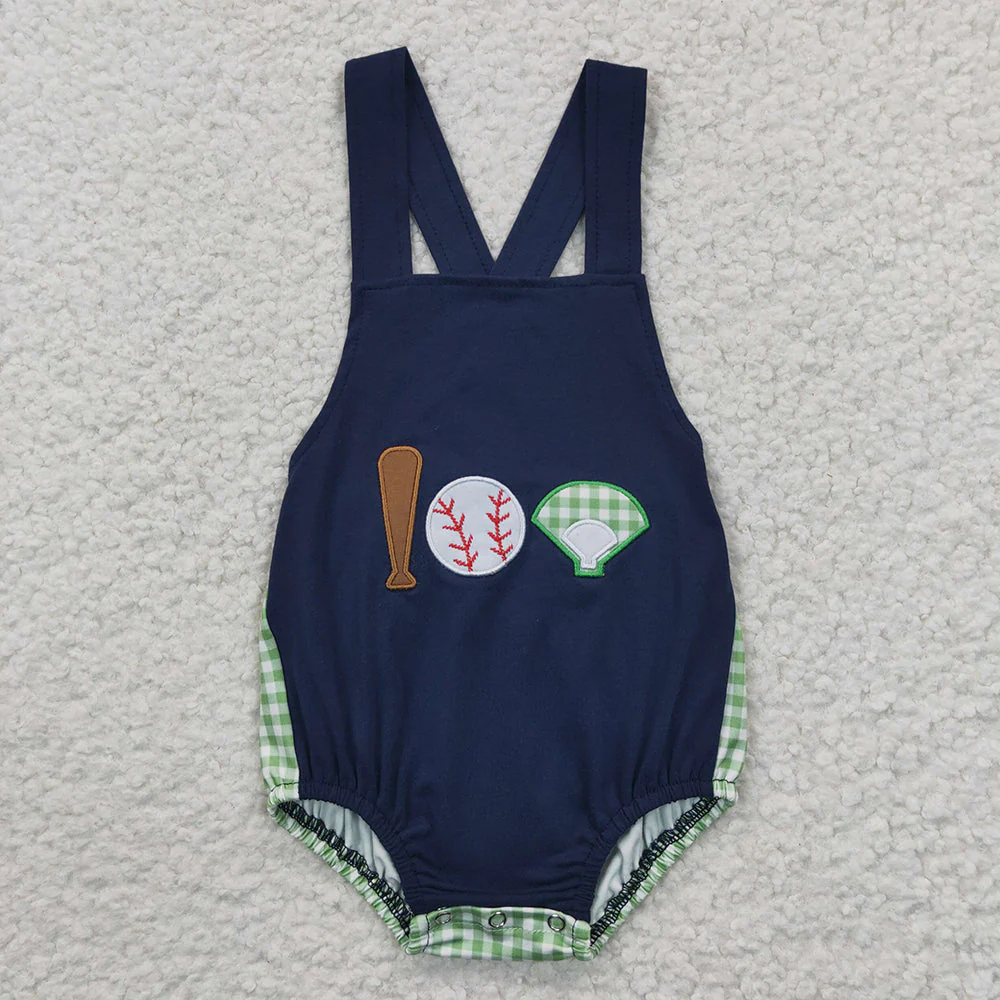 Baby Boy Girl Short Sleeves Embroidery Baseball Sibling Romper Dress Clothes Set