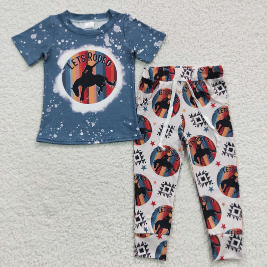 BSPO0111 Baby Boy Short Sleeves Let's Rodeo Shirt Pants Outfit