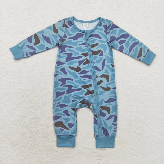 Baby Boy Long Sleeves Green Camo Zipper Bamboo Romper