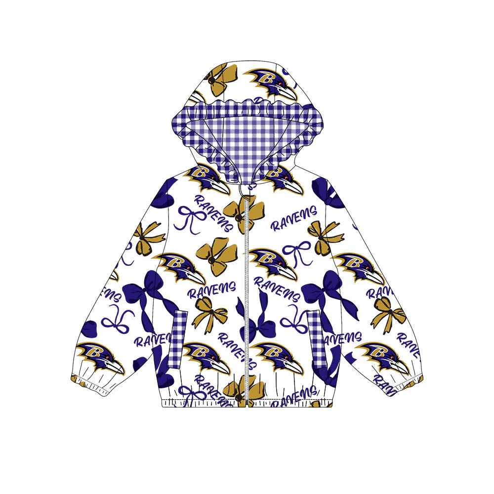 ( Moq 5 ) Baby Girls Kids Long Sleeves B Bows Cheer Pockets Hoodie Zipper Jacket Tops