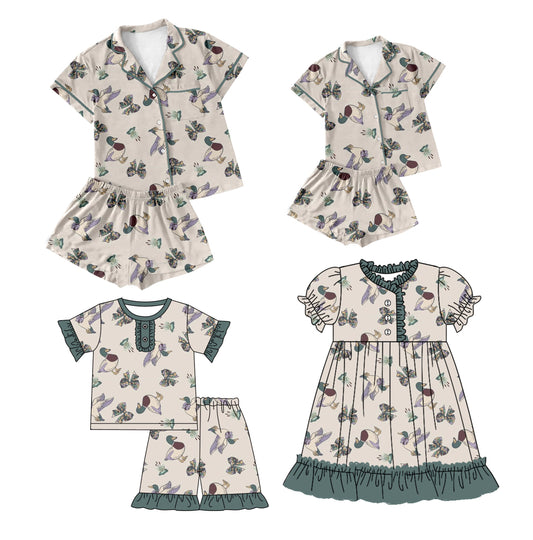 Baby Girl Adult Women Short Sleeves Ducks Camo Bows Sibling Dress Set ( Moq 5 Each Design ) 12.16