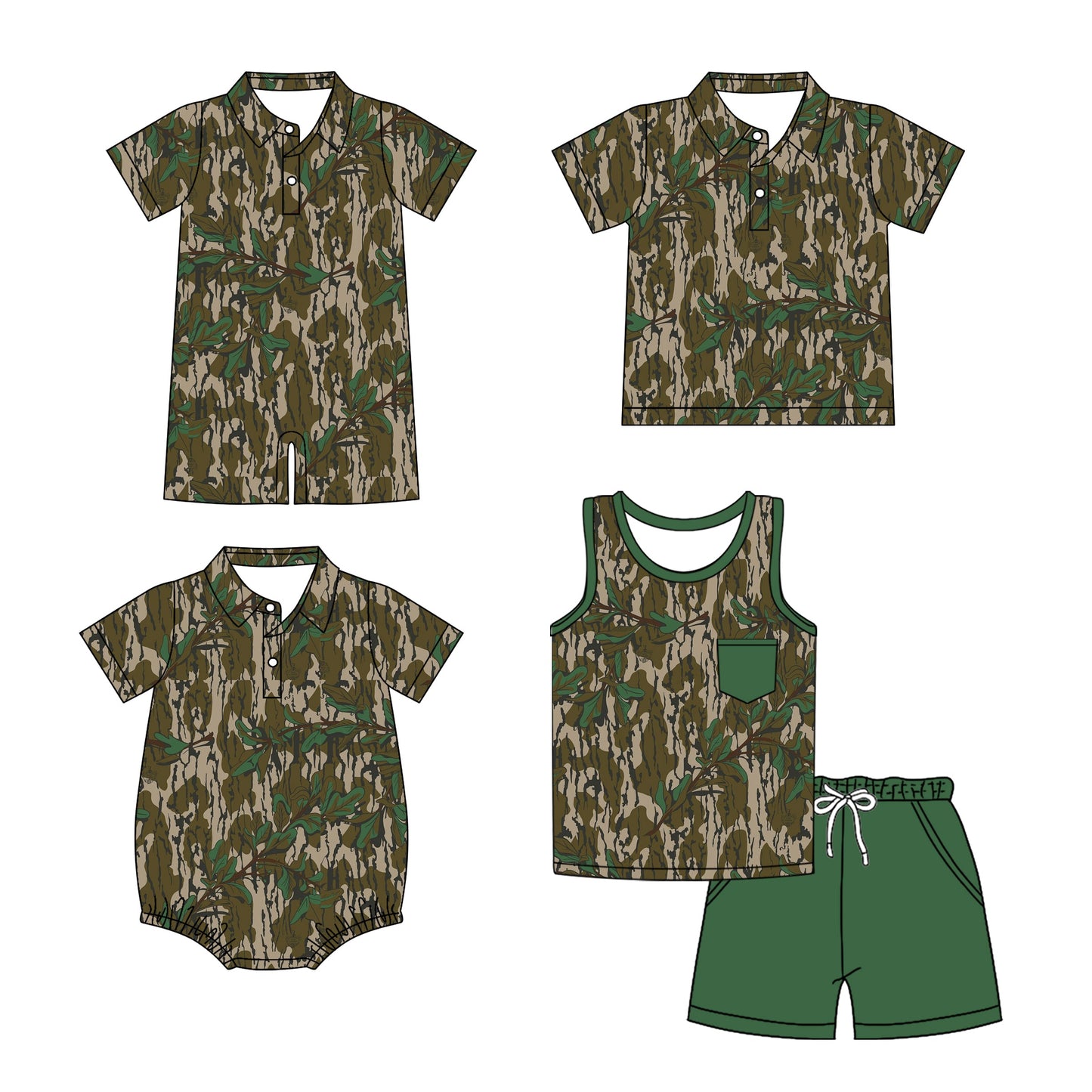 Baby Boy Camo Leaves Sibling Romper Shirt Set ( Moq 5 Each Style ) 3.14
