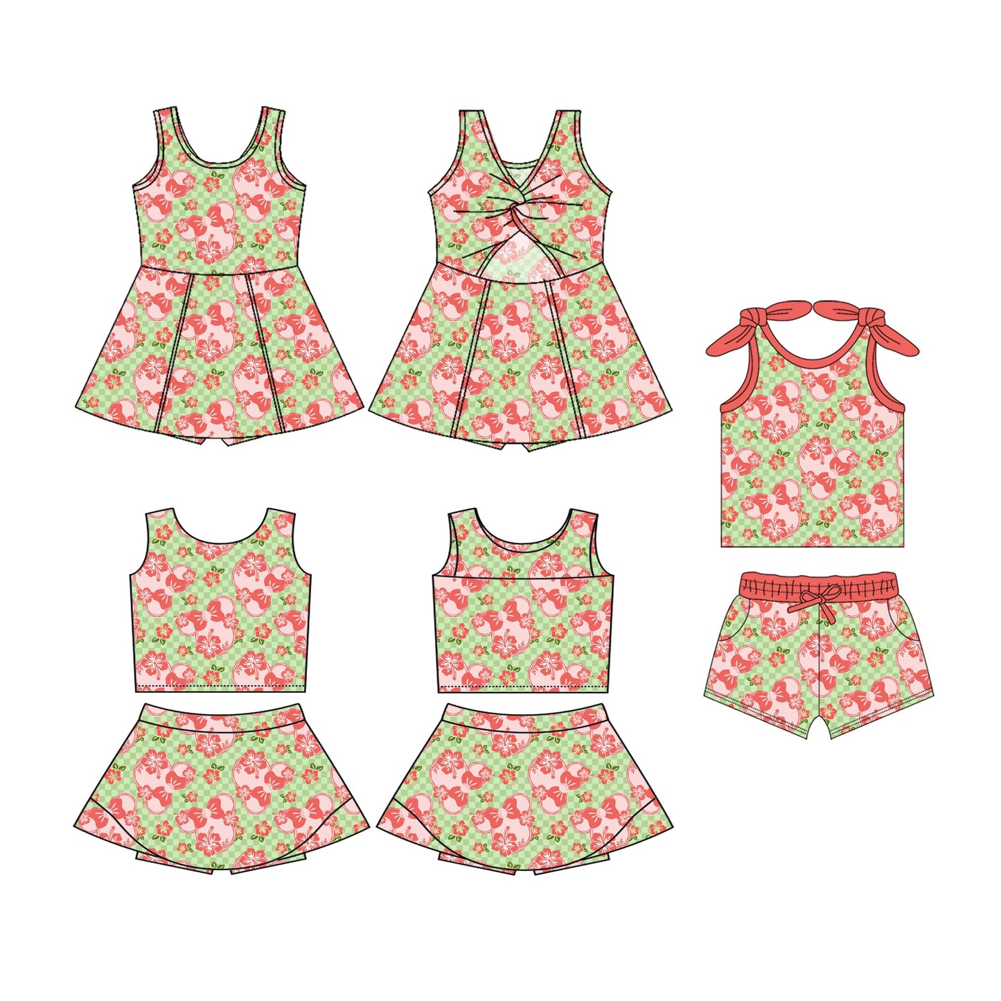 ( Moq 5 Each Style ) Baby Girl Sleeveless Flower Plaid Sibling Summer Dress Set 4.19