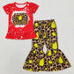 GSPO1086 Baby Girl Short Sleeves Softball Shirt Leopard Bell Pants Set