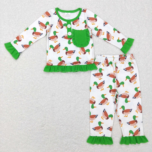 GLP1016 Baby Girl Long Sleeves Duck Pocket Shirt Pants Hunting Outfit Pajamas