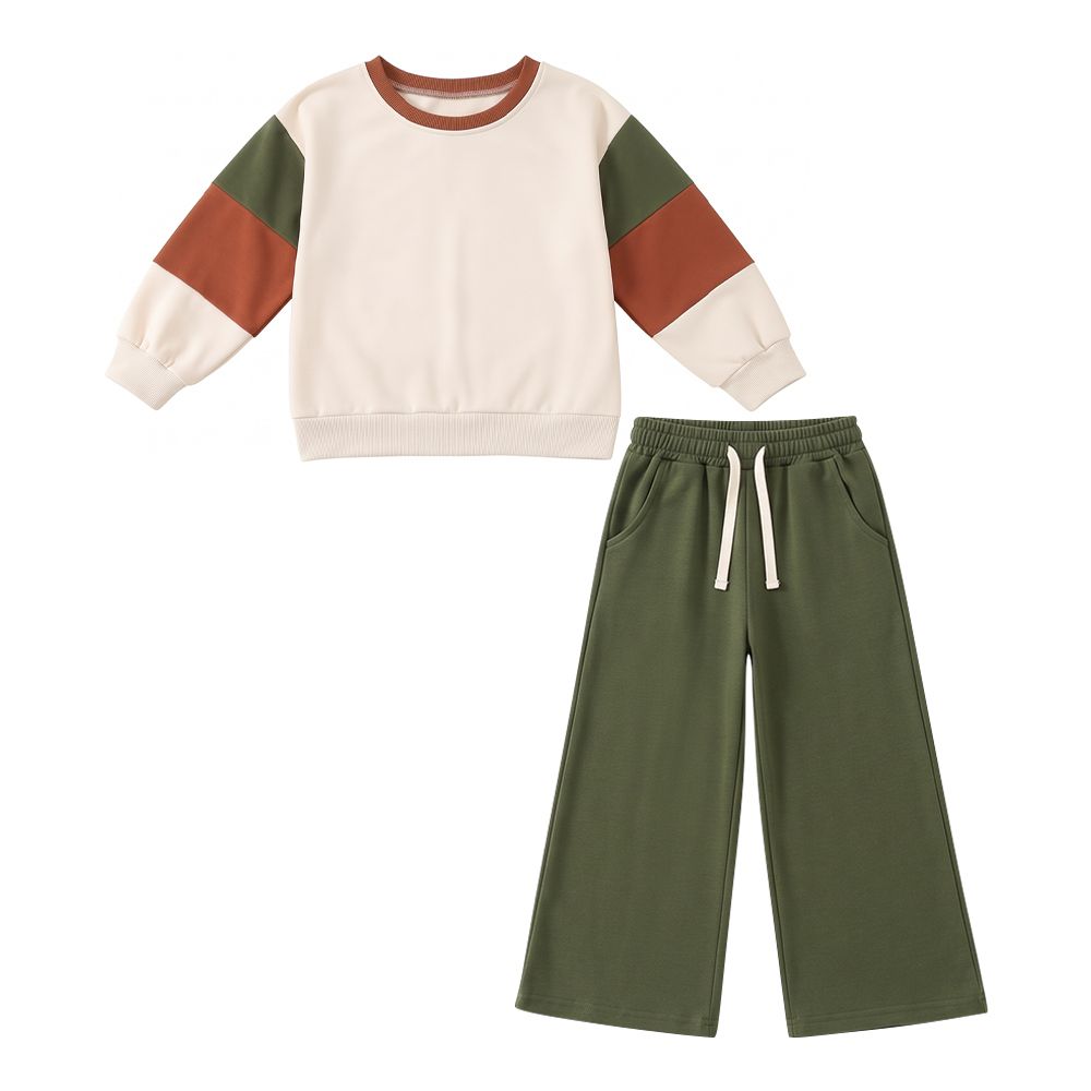 ( Moq 5 ) Preorder Baby Girls Kids Long Sleeves Shirt Green Pockets Pants Cotton Set Clothes