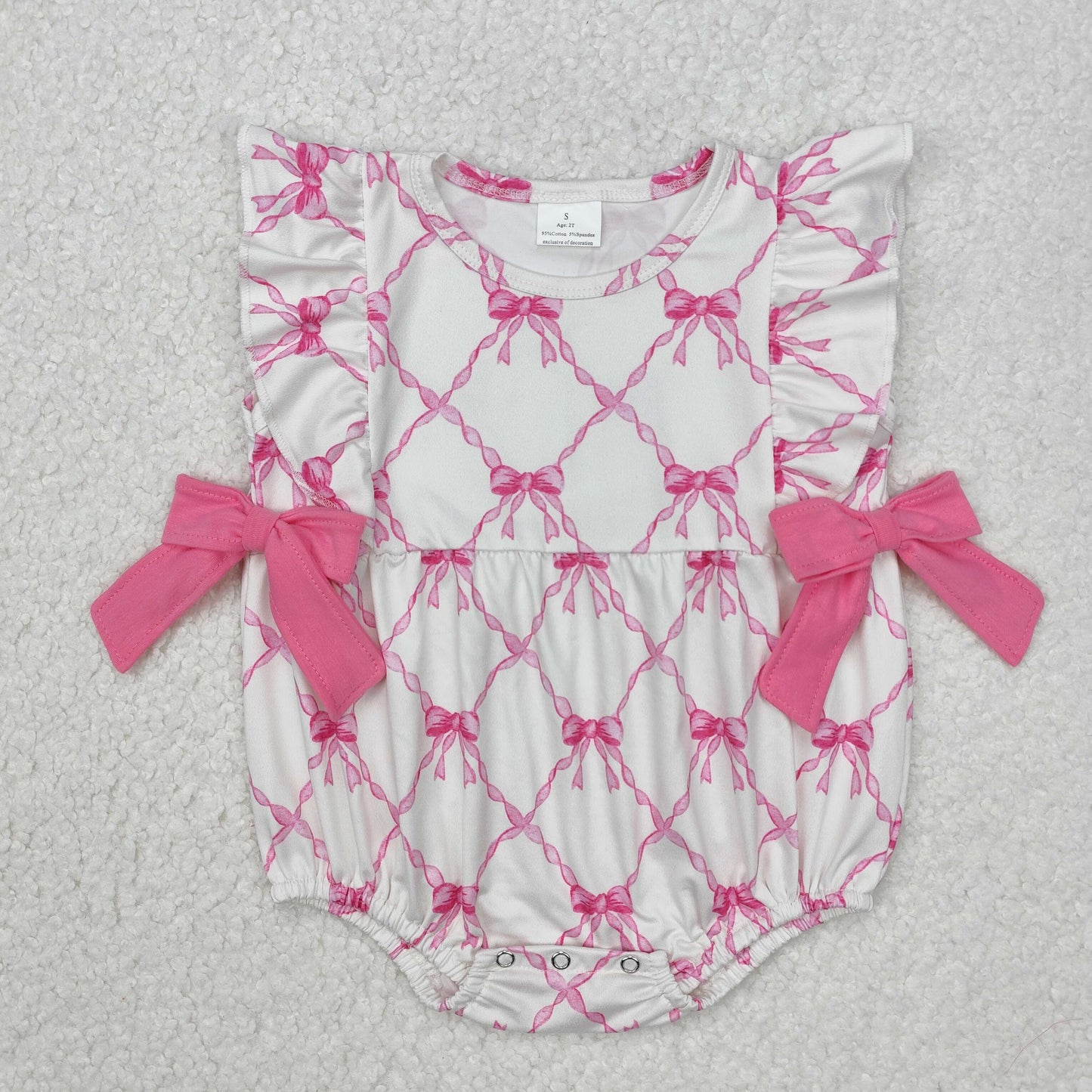 Baby Girl Infant Short Sleeves Pink Bows Bubble Romper