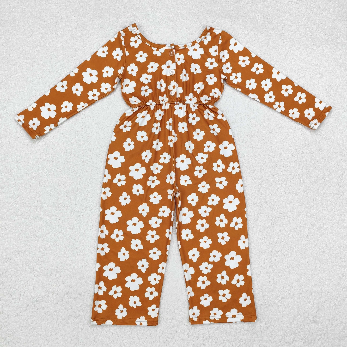 Baby Girl Long Sleeves Pocket Flower Fall Buttons Jumpsuit