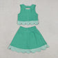 Sibling Baby Girls Kids Green Plaid Bows Skort Yoga Active Dress Set Scallop Clothes RTS