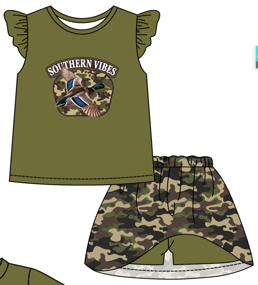 Baby Boy Girl Short Sleeves Ducks Camo Sibling Dress Romper Clothes Set ( Moq 5 Each style )12.4