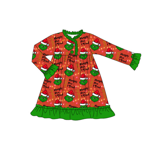 Moq 5 Baby Girls Red Christmas Green Face Knee Length Gowns Dresses Preorder(moq 5)