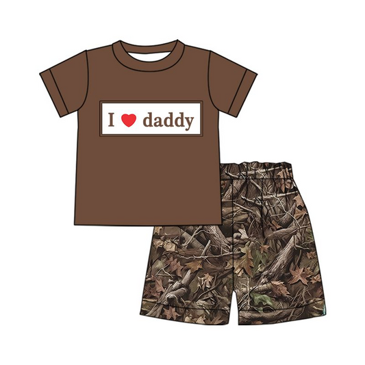 Moq 3 Pre-order BSSO0740 Baby Boy Short Sleeves I Love Daddy Shirt Camo Shorts Summer Set