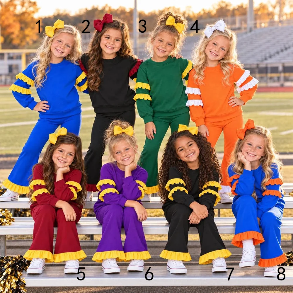 ( Moq 5 ) Preorder Sibling Baby Girls Kids Ruffle Long Sleeves Shirts Pockets Pants Cotton Sets Clothes