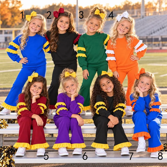 ( Moq 5 ) Preorder Sibling Baby Girls Kids Ruffle Long Sleeves Shirts Pockets Pants Cotton Sets Clothes