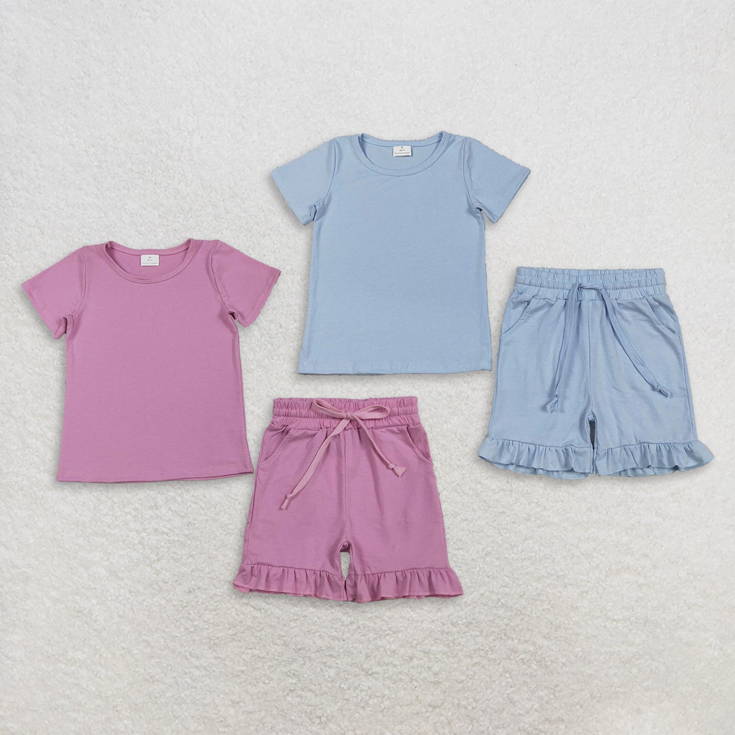 Sibling Baby Girls Short Sleeves Cottons Shirts Tops Ruffle Shorts Summer Clothes Sets RTS