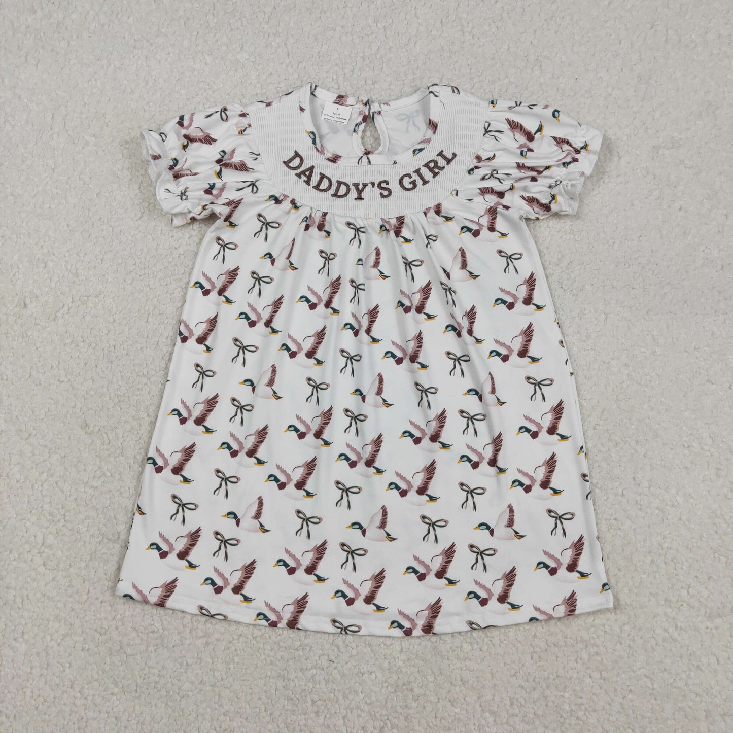 Baby Kids Short Sleeves Embroidery Daddy's Girl Ducks Smocked Dress RTS