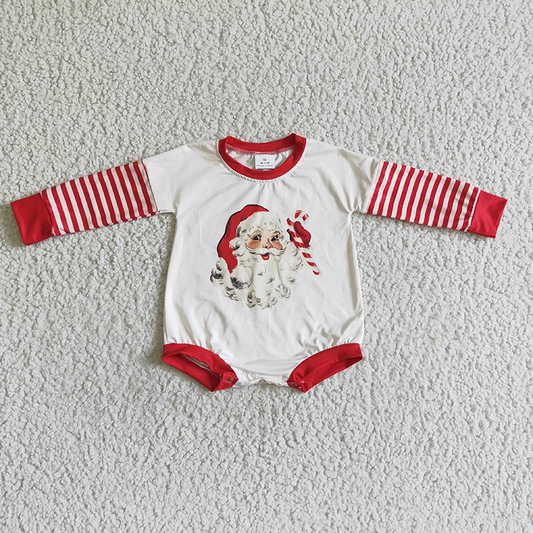 Promotion Baby Kids Infant Stripes Long Sleeves Christmas Santa Bubble Romper RTS
