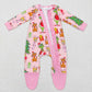 LR0806 Baby Girl Long Sleeves Christmas Face One Piece Zipper Pink Romper