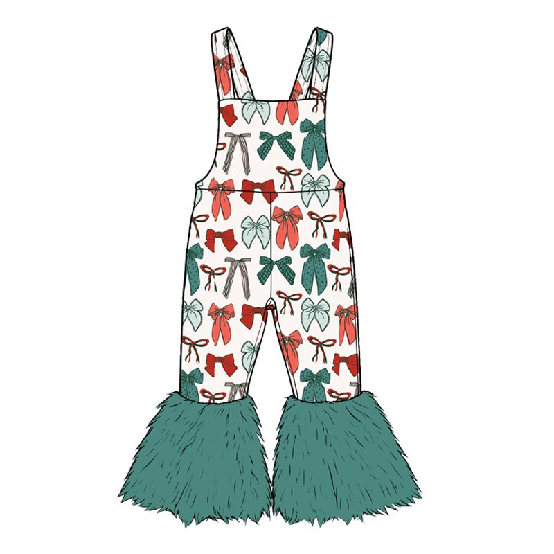 ( Moq 5 ) Preorder Baby Girls Kids Christmas Overalls Bows Suspender Jumpsuit Clothes