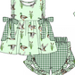 Baby Boy Girl Ducks Green Plaid Sibling Matching Green Dress Romper Clothes Set ( Moq 5 Each style )