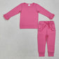 Baby Girl Long Sleeves Hot Pink Shirt Ruffle Pocket Pants Jogger Clothes Set