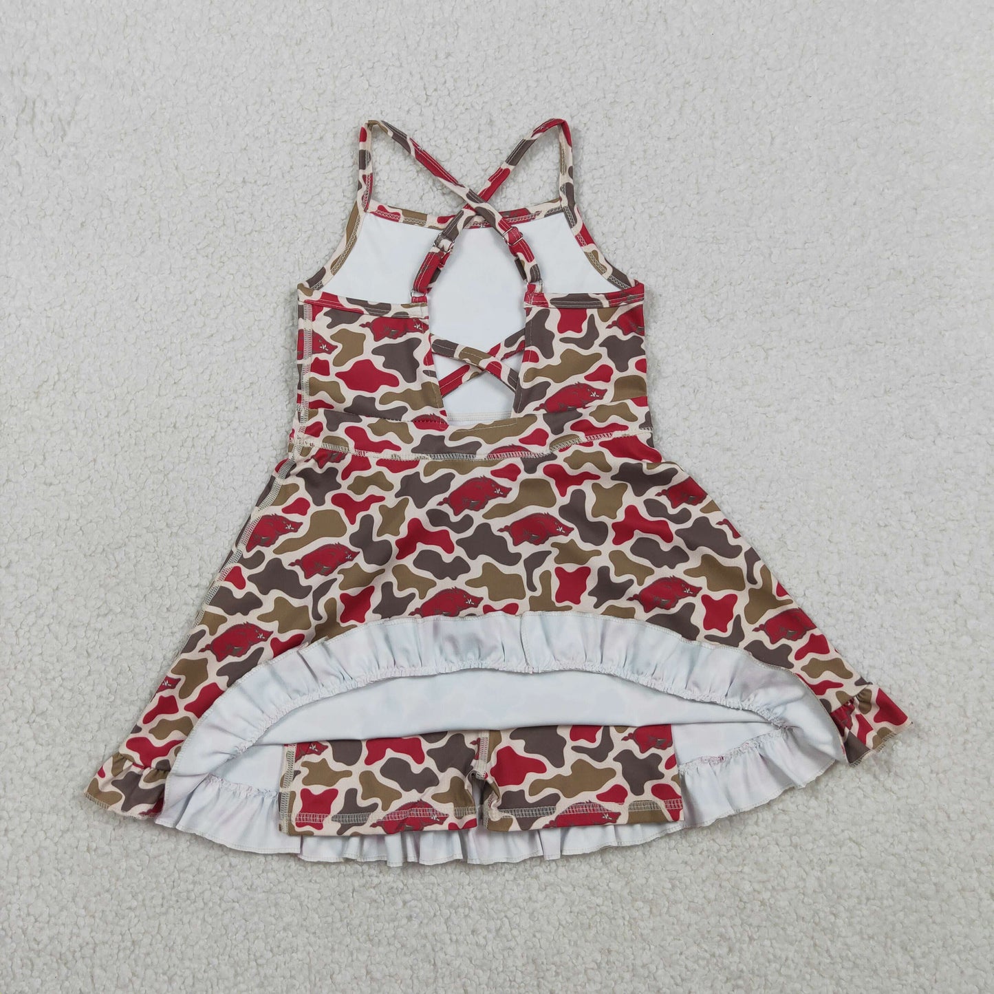 Baby Girls Kids Straps Pigs Camo Print Team Yoga Ruffle Knee Length Dress RTS