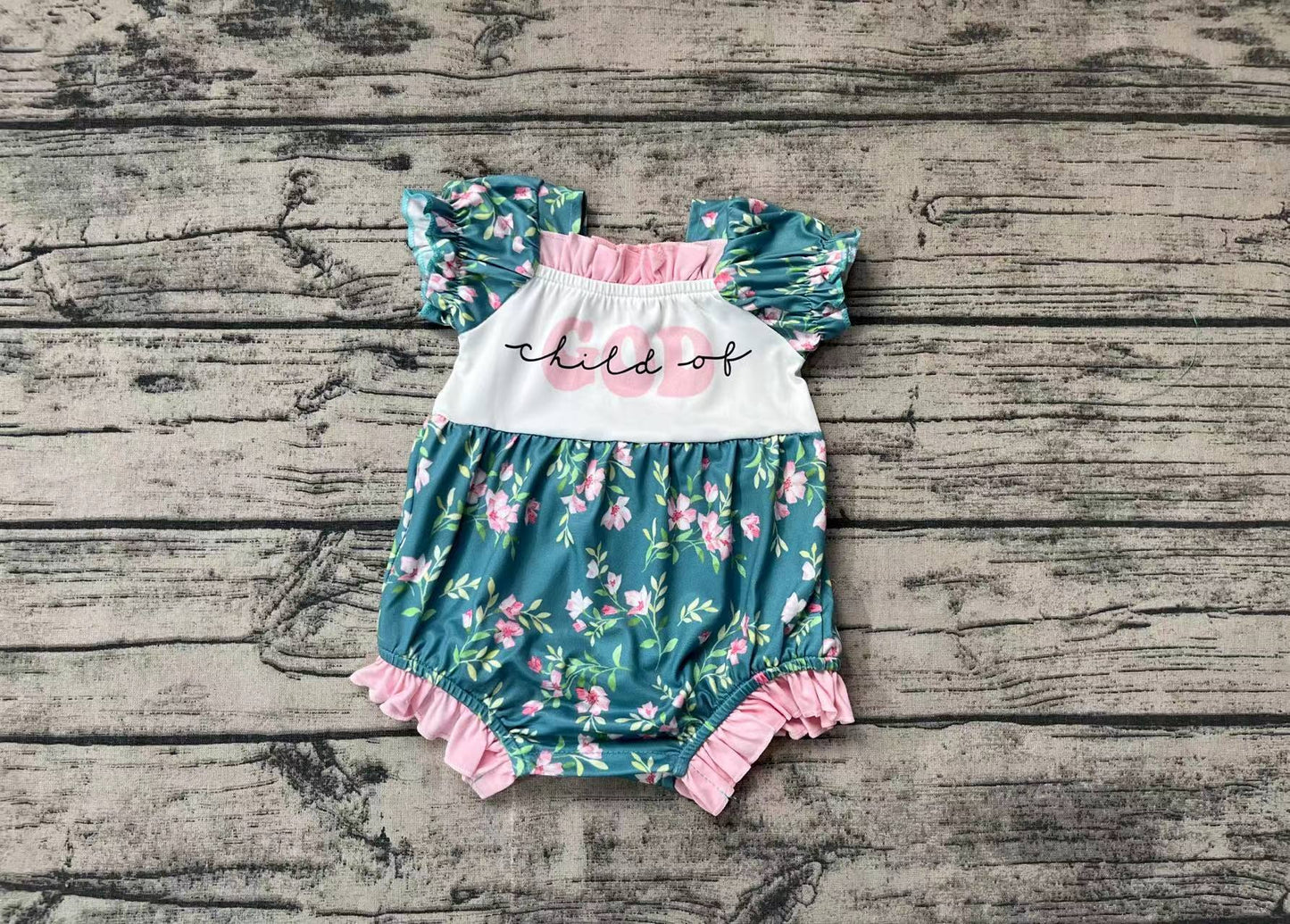 Baby Girl Short Sleeves Child Of God Flower Bubble Romper